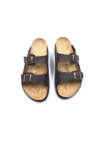 Buga H2520 Hakiki Nubuk Deri Çift Tokalı Kahverengi Erkek Terlik modelleri