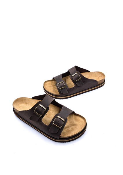 Buga H2520 Hakiki Nubuk Deri Çift Tokalı Kahverengi Erkek Terlik indirimleri