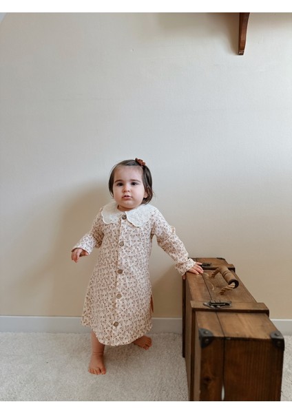 Bebe Yaka Çiçekli Müslin Elbise