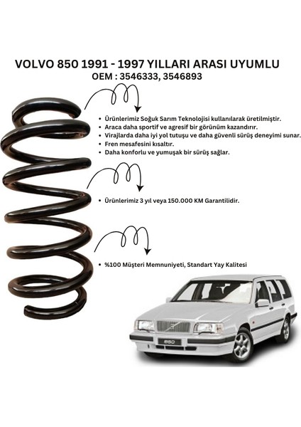 Volvo 850 (1991-1997) Uyumlu Standart Yay ST135010R - Arka Helezon Yay Takımı - 2 Adet