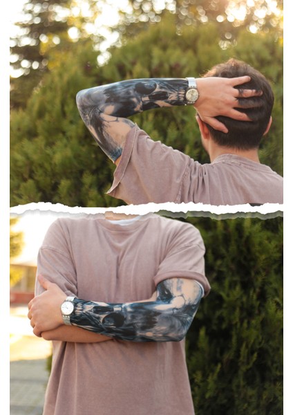 Giyilebilir Kurukafa ve Kartal Kol Dövmesi 3D Baskılı Tattoo