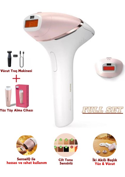 Kablosuz Yüz ve Vücüt 2 Başlık+ Çanta Lazer Epilasyon + Tüy Alma Cihazı + Traş Makinesi Full Set, Onerous Lambader Hediye