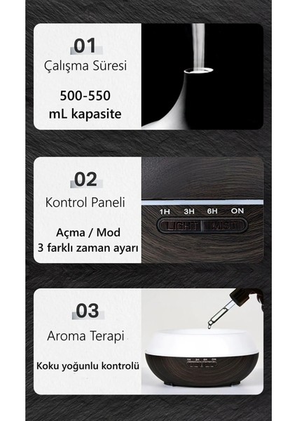 Hava Nemlendirici Ve Aroma Koku Difüzörü 550ml Kumandalı Led Işıklı