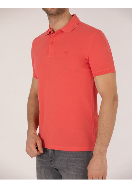 Erkek Pembe Slim Fit Polo Yaka Basic Tişört 50269606-VR167