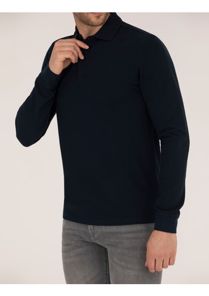 Erkek Lacivert Slim Fit Basic Sweatshirt 50276035-VR033