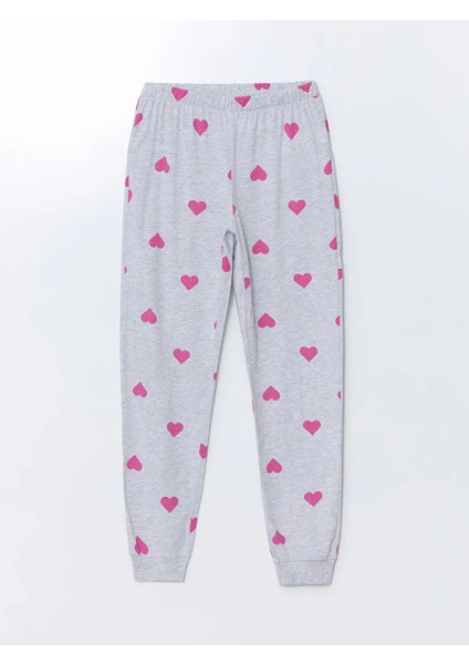 Young Gri Bisiklet Yaka Baskılı Kadın Pijama Takımı modelleri