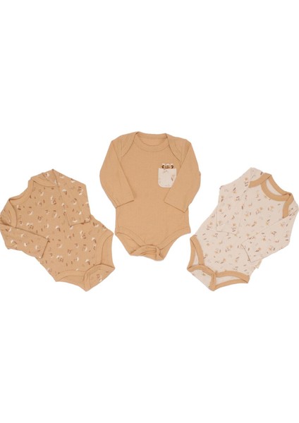 Kahve Bej Yaprak Desenli 3'lü Zıbın Set - 1015344