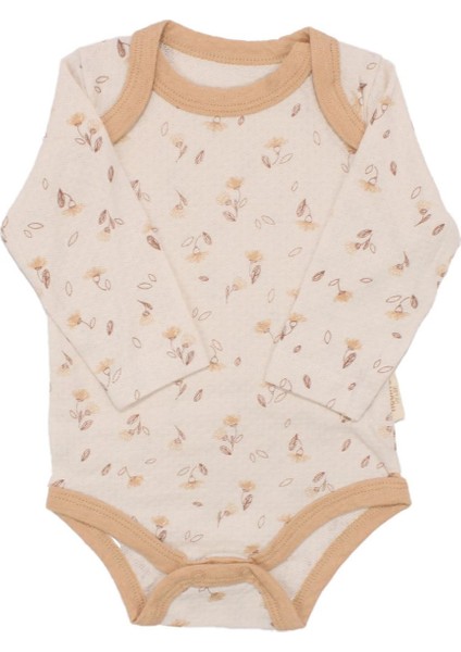 Kahve Bej Yaprak Desenli 3'lü Zıbın Set - 1015344