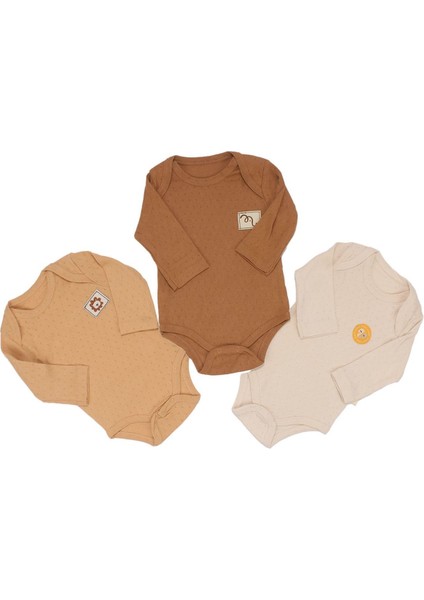 Erkek Bebek Ekru Kahve Aslan Armalı 3'lü Zıbın Set - 1015341