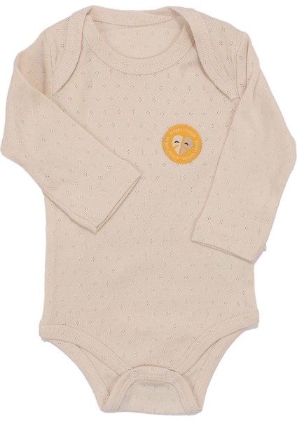 Erkek Bebek Ekru Kahve Aslan Armalı 3'lü Zıbın Set - 1015341