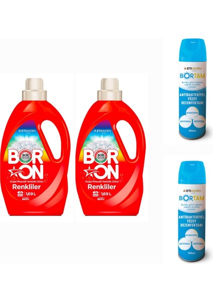 Doğal Sıvı Çamaşır Deterjanı Boron Renkliler İçin 26*2 Yıkama+ Bortam Dezenfektan 500 Ml*2 Adet