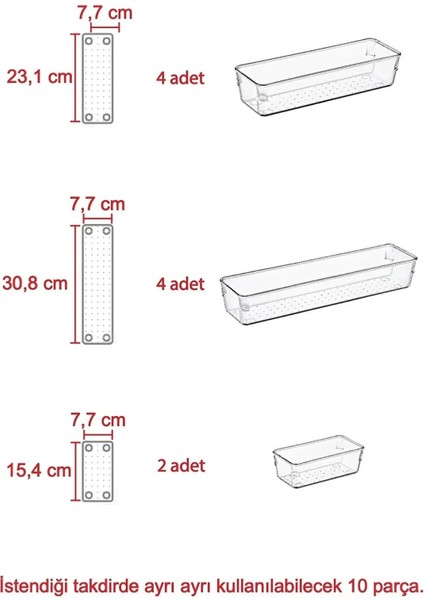 Bozhouse 10'lu Set Modüler Kaşıklık Mutfak Çekmece Içi Organizer Şeffaf Clear Çatal Bıçak Kaşık Düzenleyici