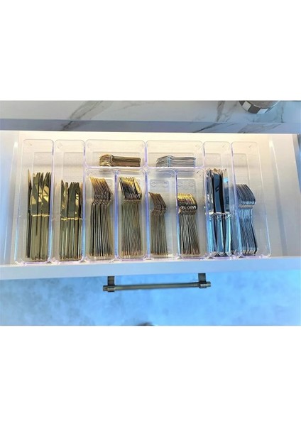 Bozhouse 10'lu Set Modüler Kaşıklık Mutfak Çekmece Içi Organizer Şeffaf Clear Çatal Bıçak Kaşık Düzenleyici