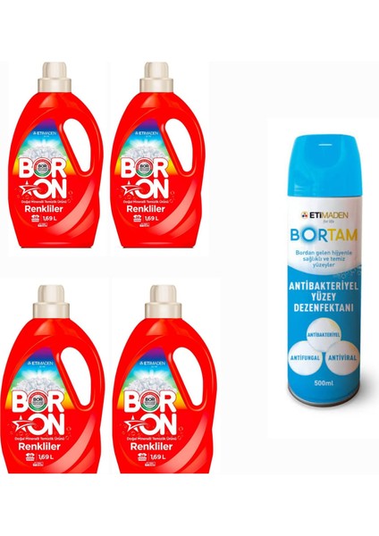 Doğal Sıvı Çamaşır Deterjanı Boron Renkliler 26*4 Yıkama+ Bortam Dezenfektan