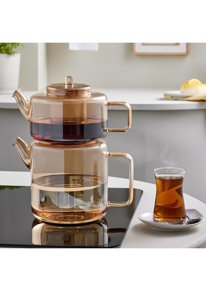 Karaca Flat Borosilikat Cam Çaydanlık Amber