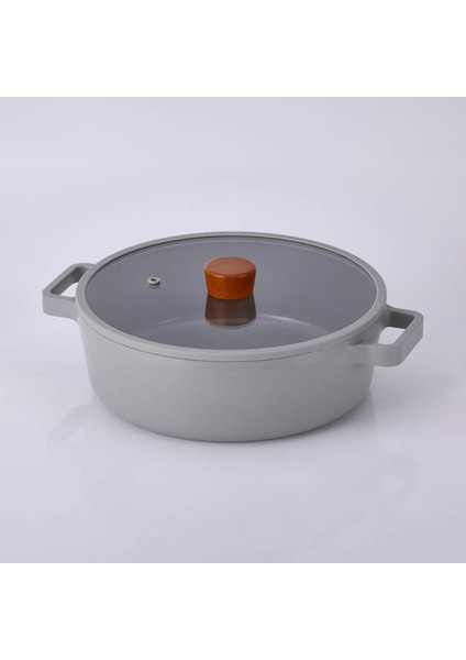 Fika Cam Kapaklı Alüminyum Gri Döküm Sığ Tencere 30 cm D-NEOG230L