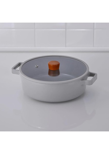 Fika Cam Kapaklı Alüminyum Gri Döküm Sığ Tencere 30 cm D-NEOG230L fiyatları