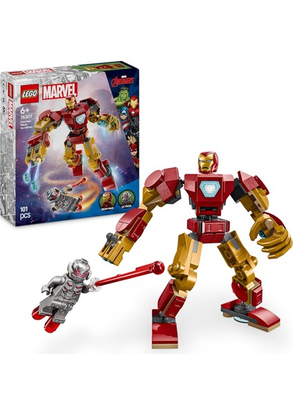 LEGO Marvel Iron Man Robotu, Ultron’a Karşı 76307-6 Yaş ve Üzeri Süper Kahraman Sevenler Için Yaratıcı Oyuncak Yapım Seti, Doğum Günü Hediyesi (101 Parça)