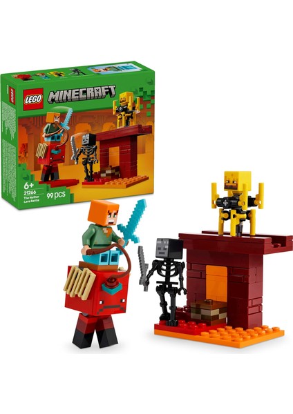 LEGO Minecraft Nether Lav Savaşı 21266 – Çocuklar Için Alex Figürü, Yaratıklar, Wither Skeleton, Kılıç ve Döndürülen Blaze Içeren Yapım Seti, 6 Yaş ve Üzeri Kız ve Erkekler Için Doğum Günü Hediyesi
