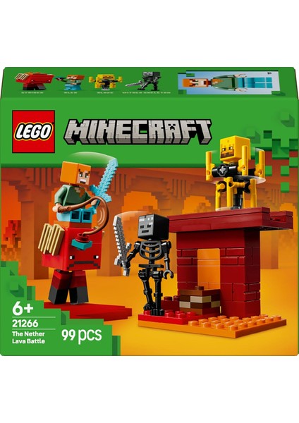 LEGO Minecraft Nether Lav Savaşı 21266 – Çocuklar Için Alex Figürü, Yaratıklar, Wither Skeleton, Kılıç ve Döndürülen Blaze Içeren Yapım Seti, 6 Yaş ve Üzeri Kız ve Erkekler Için Doğum Günü Hediyesi