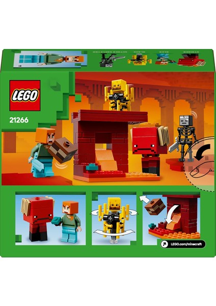 LEGO Minecraft Nether Lav Savaşı 21266 – Çocuklar Için Alex Figürü, Yaratıklar, Wither Skeleton, Kılıç ve Döndürülen Blaze Içeren Yapım Seti, 6 Yaş ve Üzeri Kız ve Erkekler Için Doğum Günü Hediyesi