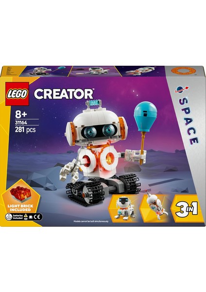 LEGO Creator 3’ü 1 Arada Uzay Robotu 31164-8 Yaş ve Üzeri Çocuklar Için Köpek Figürüne Veya Rokete Dönüşebilen Oyuncak Yapım Seti, Doğum Günü Hediyesi (281 Parça)