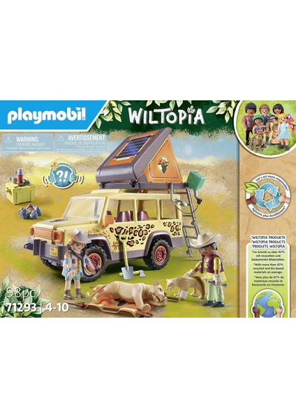 Wiltopia 71293 Aslanlar ve Arazi Aracı, Savanada Macera Dolu Hayvan Bakımı, Sürdürülebilir Malzemeden Eğitici Oyuncak, 4 Yaşından Büyük Çocuklar Için Oyuncak