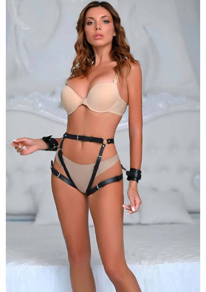 Mulvxjrt JRT02 Şık Deri Kelepçeli Popo Saran Harness Takım - 1028 (Mulvix)