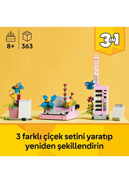 LEGO Creator 3’ü 1 Arada Çiçekli Daktilo 31169-8 Yaş ve Üzeri Çocuklar Için Keytar Veya Saksıya Dönüşebilen Yaratıcı Oyuncak Yapım Seti, Doğum Günü Hediyesi (363 Parça)