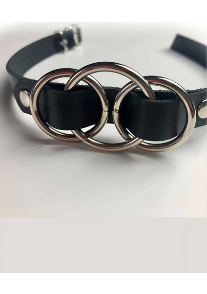 Mulvxjrt JRT02 Üçlü Halka Detaylı Ayarlı Şık Deri Choker - 681 (Mulvix)