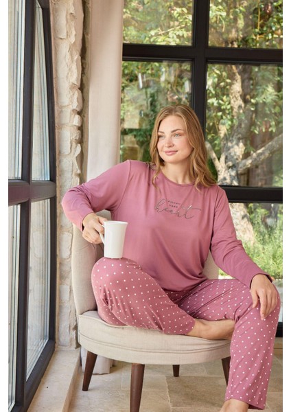 Kadın Milan Kumaş Baskılı Desenli Bambu Uzun Kollu Pijama Takımı