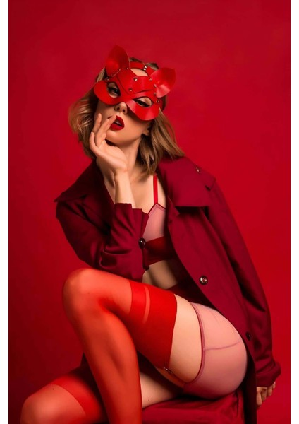 Mulvxjrt JRT02 Kedi Kulaklı Deri Maske - 782 (Mulvix)