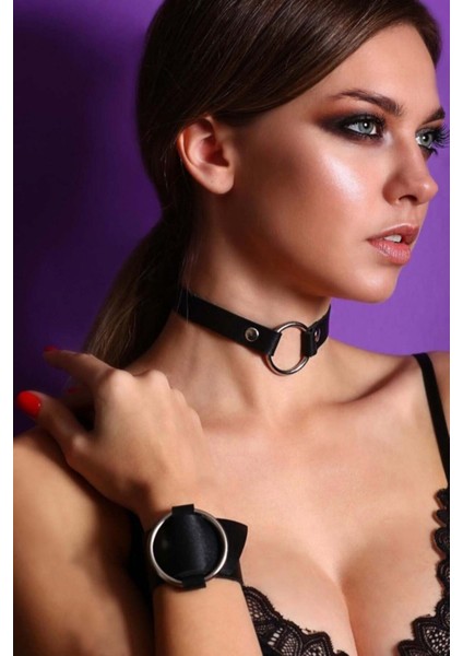 Mulvxjrt JRT02 Şık Deri Choker Boyun Aksesuar ve Geniş Şerit Bileklik Takım - 672 (Mulvix)
