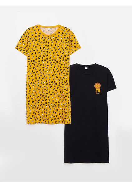 Lcw Kids Bisiklet Yaka Baskılı Kısa Kollu Kız Çocuk Gecelik 2'li