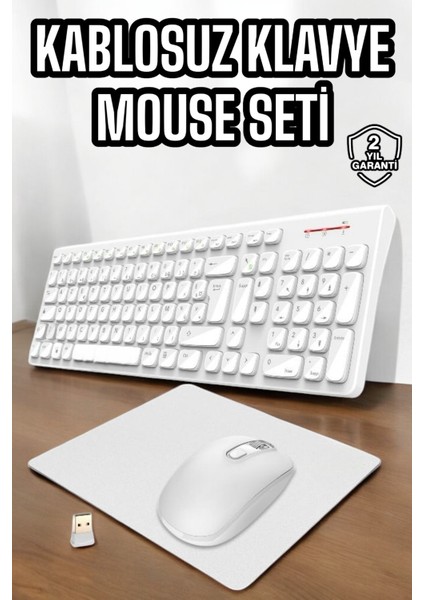 Q Klavye Beyaz Klavye ve Mouse Seti Kablosuz USB Girişli