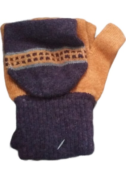 Unisex Triko Renkli Likralı Kapaklı Yünlü Eldiven