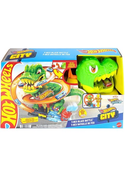 JBM73 Hot Wheels T-Rex ve Itfaiye Istasyonu Oyun Seti