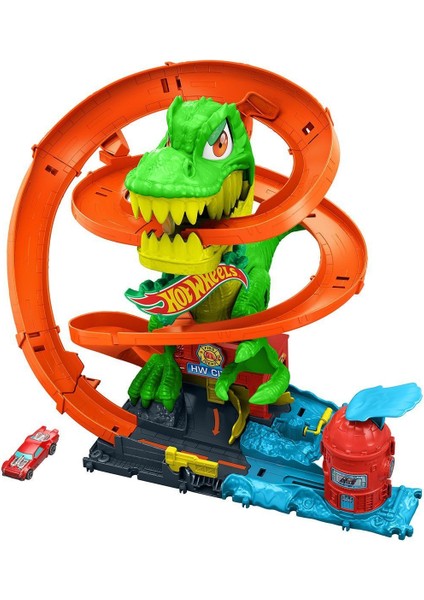 JBM73 Hot Wheels T-Rex ve Itfaiye Istasyonu Oyun Seti