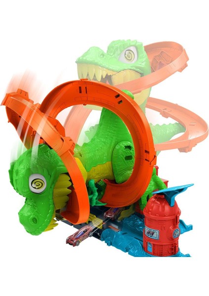 JBM73 Hot Wheels T-Rex ve Itfaiye Istasyonu Oyun Seti