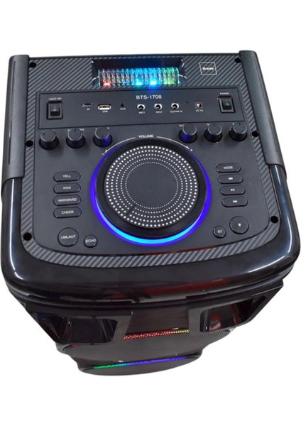 BTS-1708 200W Karaoke Ses Sistemi 2X10 Inç Rgb Efektli Party Box Mikrofonlu Bluetooth Hoparlör