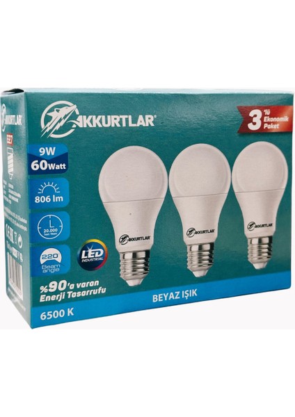 Ledampul 9W-60W 3lü Ekopaket 6500K