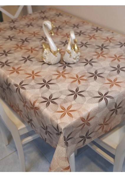 Elyaflı Pvc Muşamba - Desenli Silinebilir Masa Örtüsü ( Kahverenği ) fırsatları