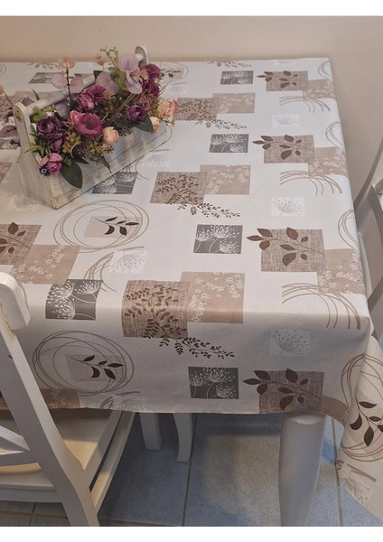 Elyaflı Pvc Muşamba - Desenli Silinebilir Masa Örtüsü ( Kahverengi )