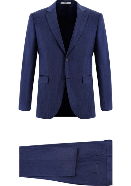 Slim Fit Dar Kesim Klasik Desenli Keten Takım Elbise