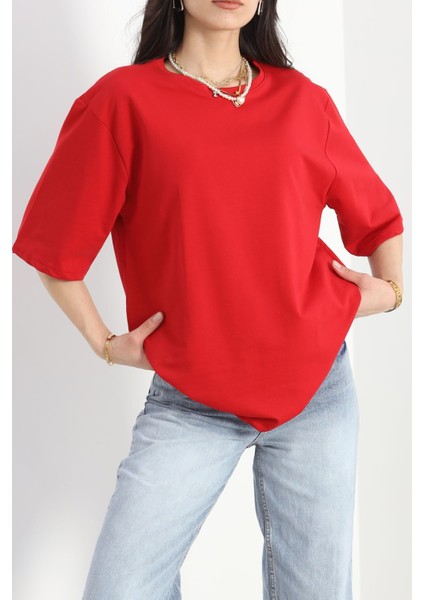 Oversize 2 Iplik Tişört Kırmızı - 20700.1878.