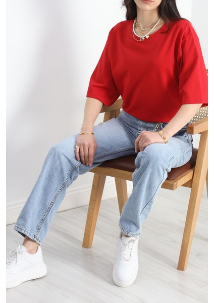 Oversize 2 Iplik Tişört Kırmızı - 20700.1878.