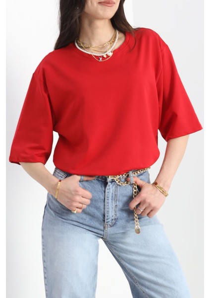 Oversize 2 Iplik Tişört Kırmızı - 20700.1878.