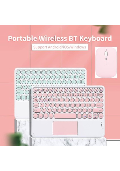 Blackview Tab 30 Wi-Fi Tablet 10.1" Uyumlu Kablosuz Bluetooth Şarjlı Touchpad'li Klavye Mouse Seti - Pembe