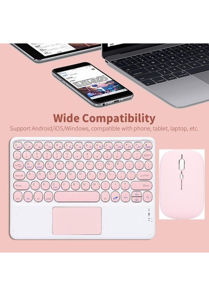 Blackview Tab 30 Wi-Fi Tablet 10.1" Uyumlu Kablosuz Bluetooth Şarjlı Touchpad'li Klavye Mouse Seti - Pembe
