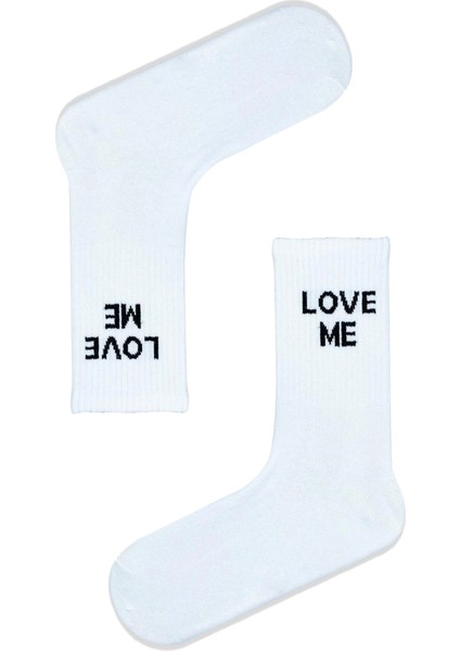 Beyaz Love Me Yazılı Tenis Çorap
